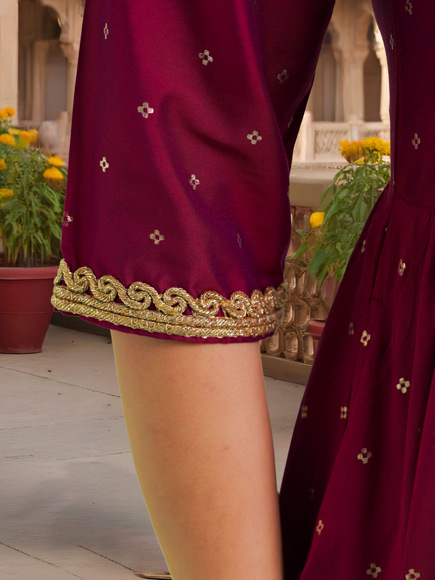 Chanderi Gold foil Angrakha Pink Kurta