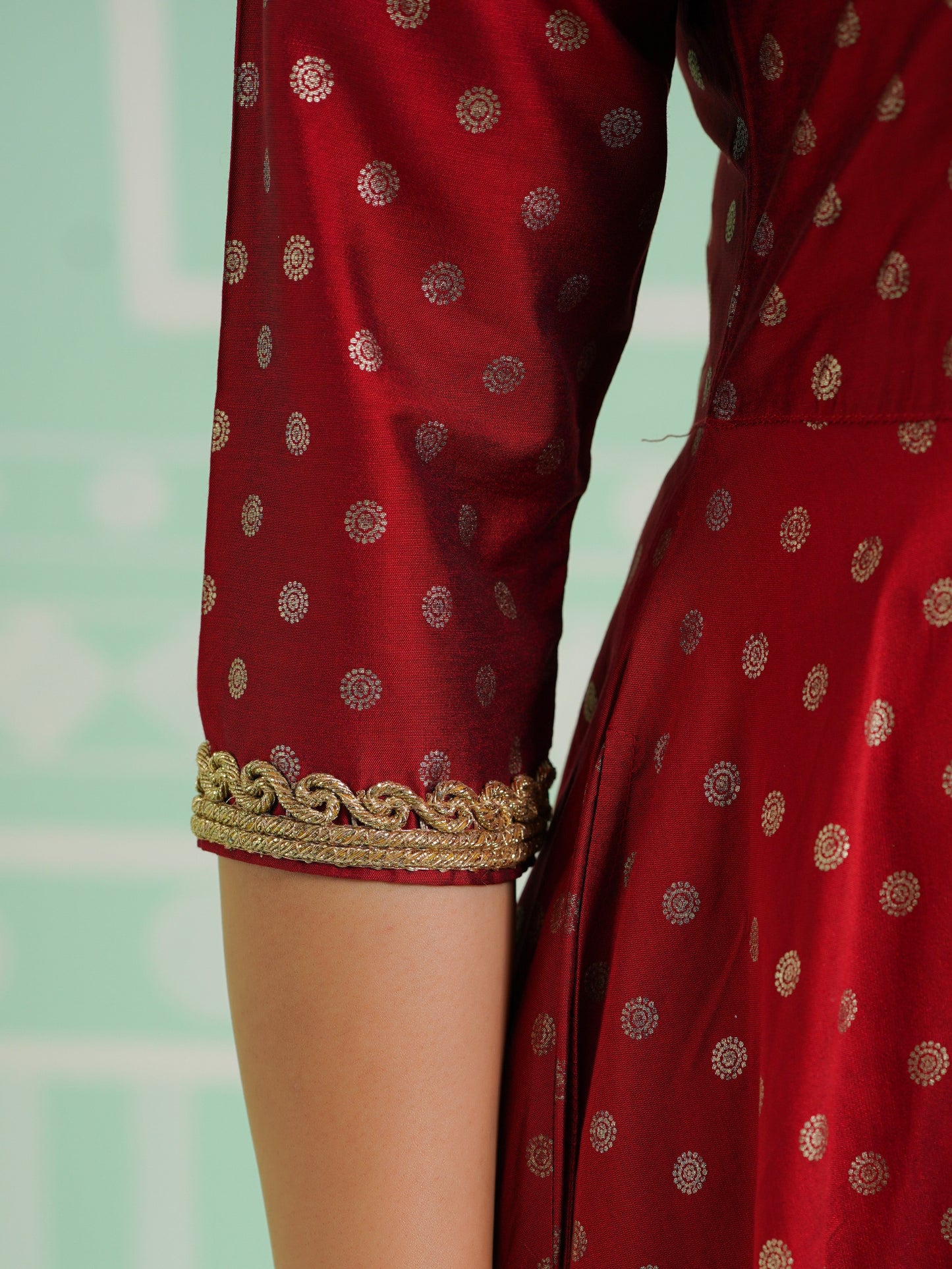 Poly Chanderi Gold foil Anarkali Red Kurta