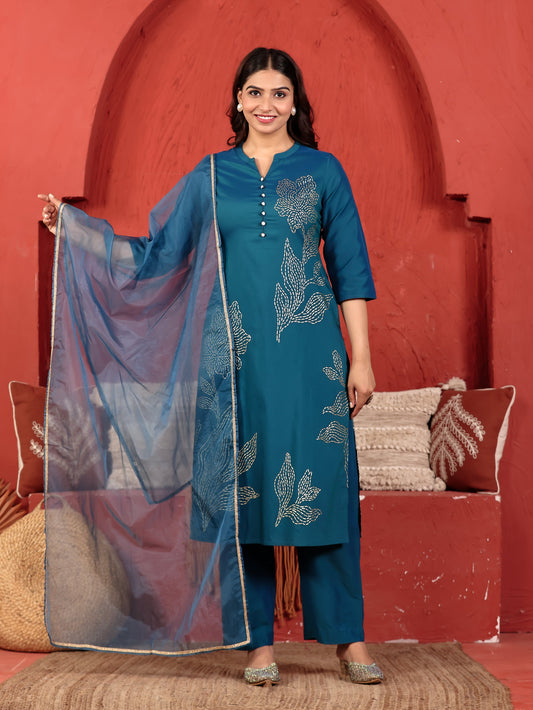 Organza Solid Teal Dupatta