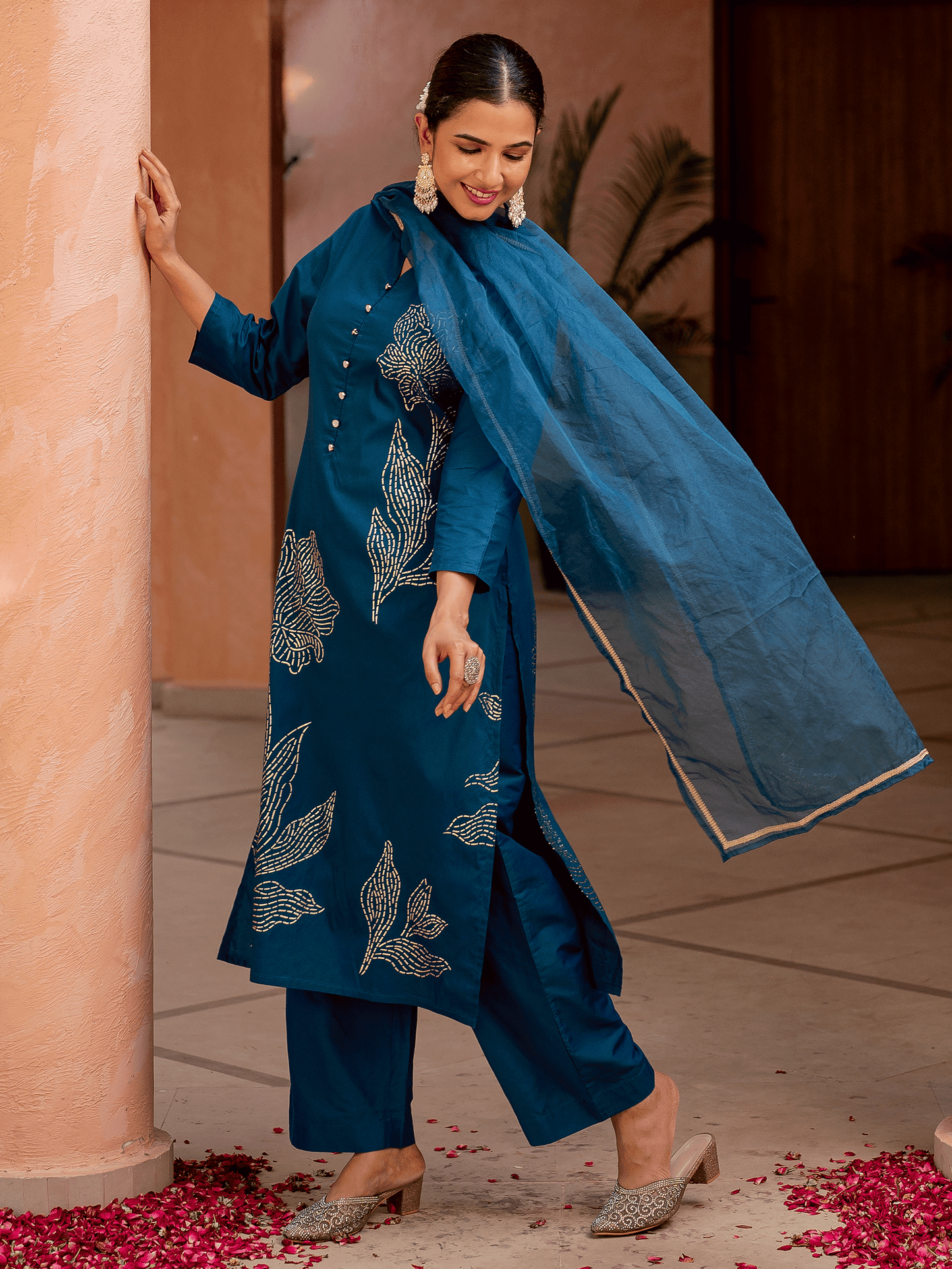 Organza Solid Teal Dupatta