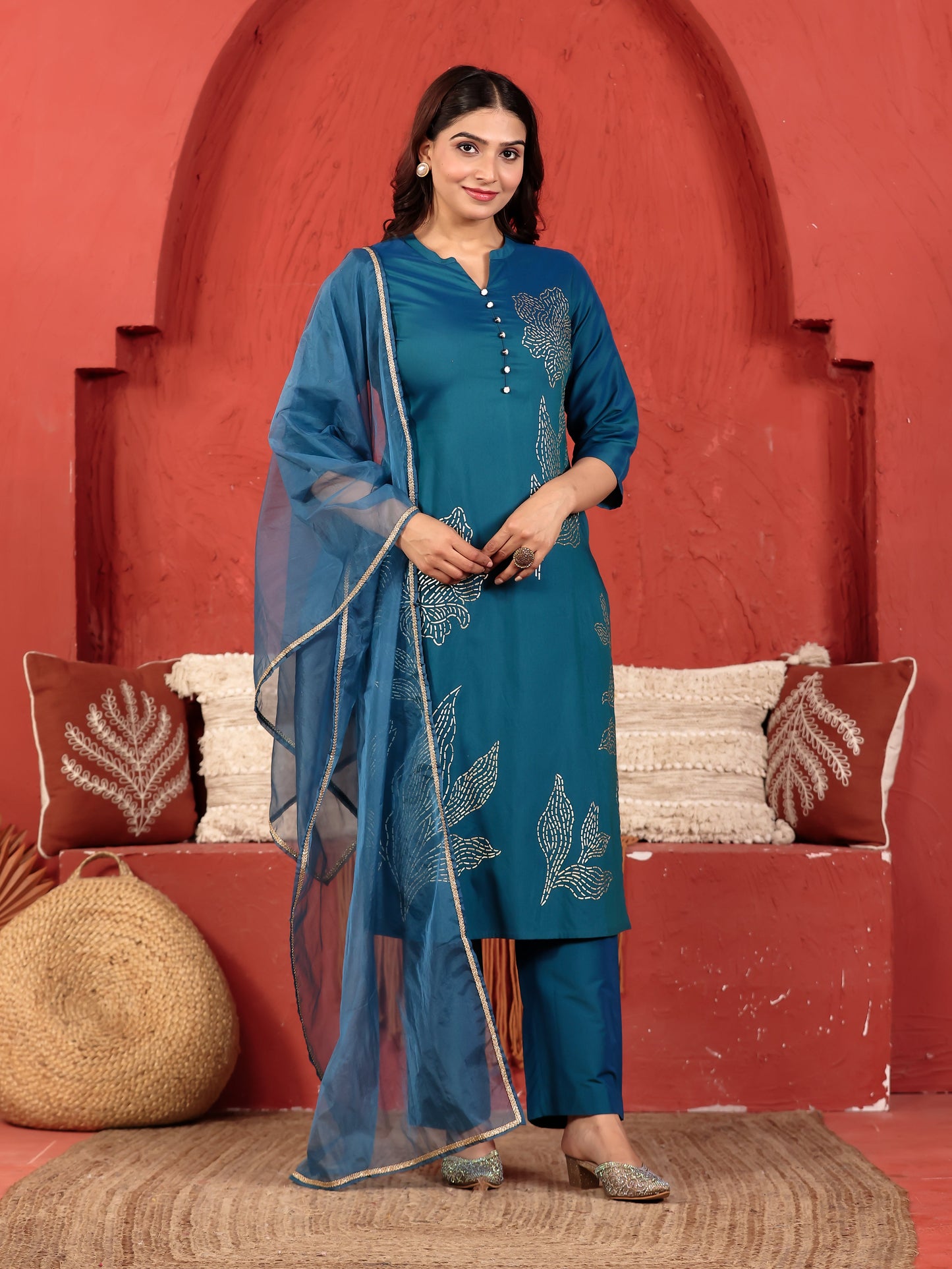 Organza Solid Teal Dupatta