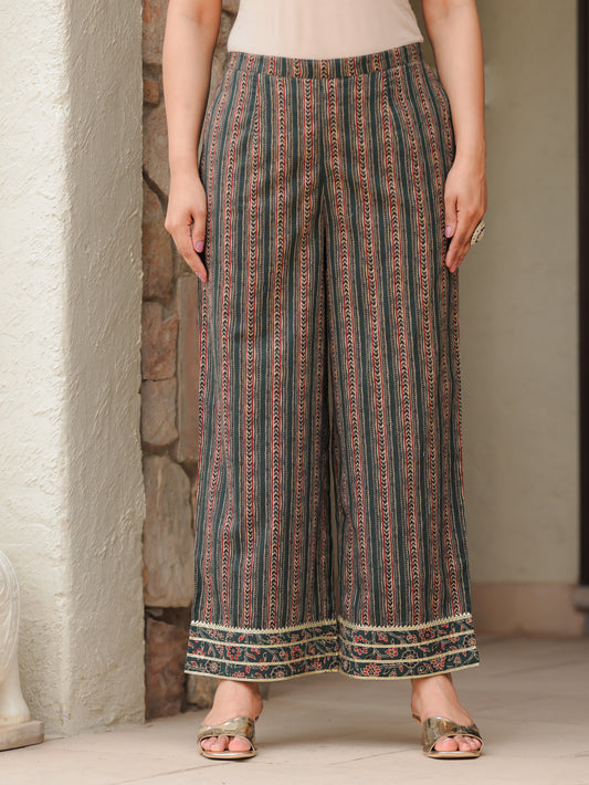 Soft Cotton Ajrakh Green Palazzo