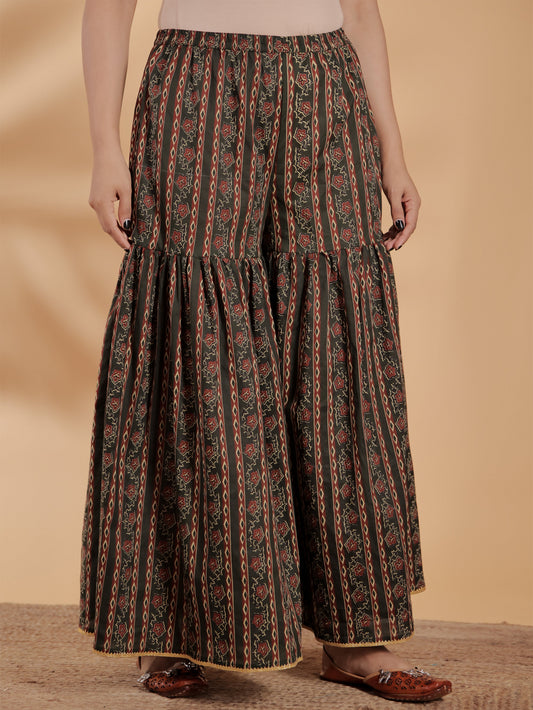 Soft Cotton Striped Green Sharara