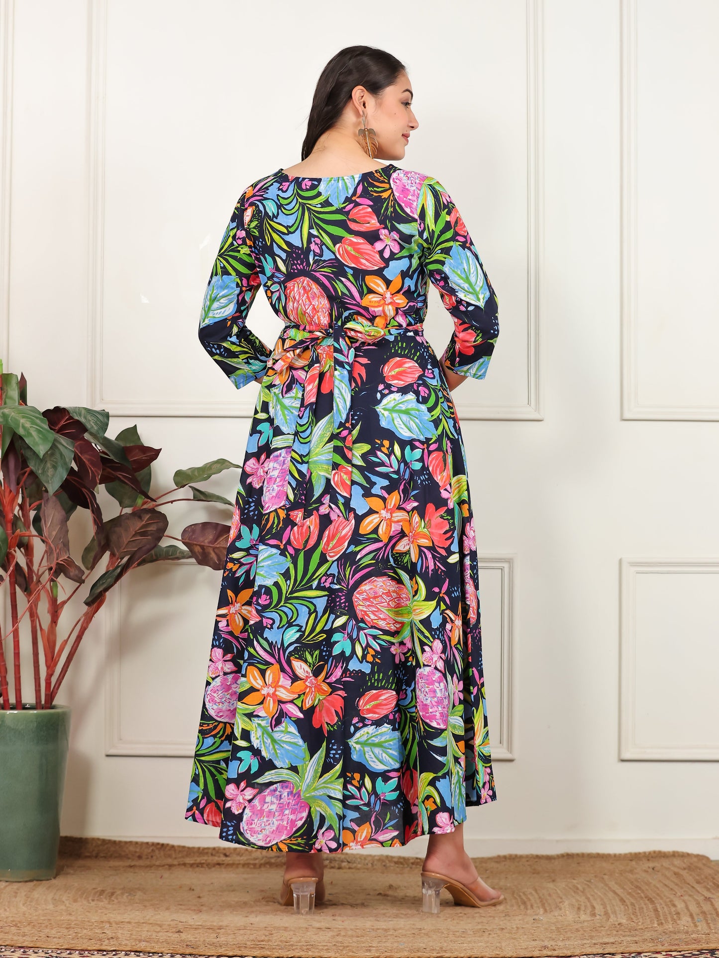 Soft Cotton Floral Anarkali Multicolor Dress (With Bag)