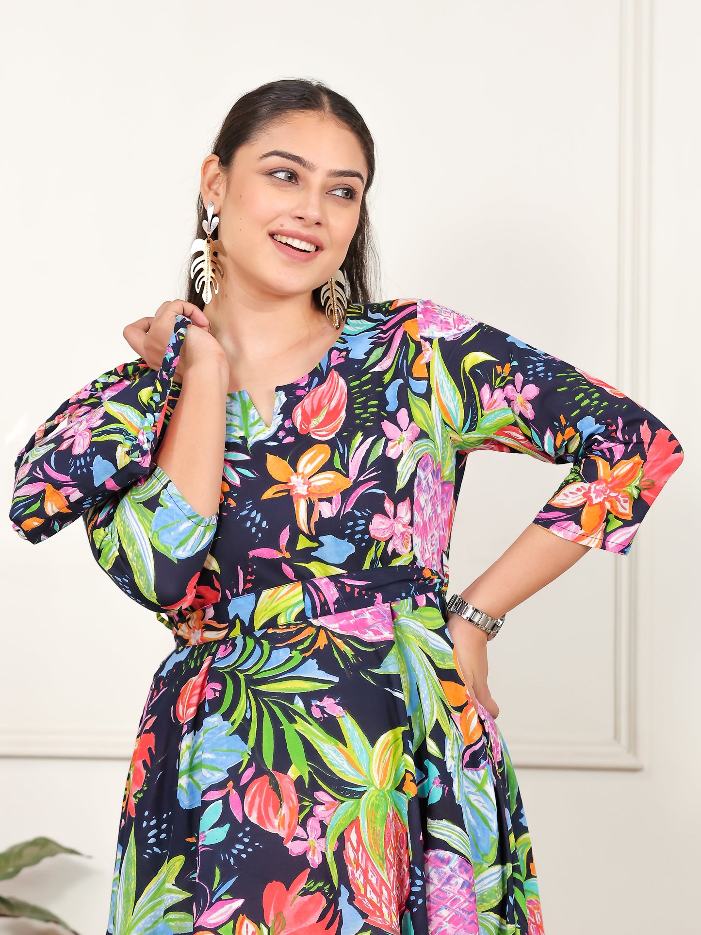 Soft Cotton Floral Anarkali Multicolor Dress (With Bag)