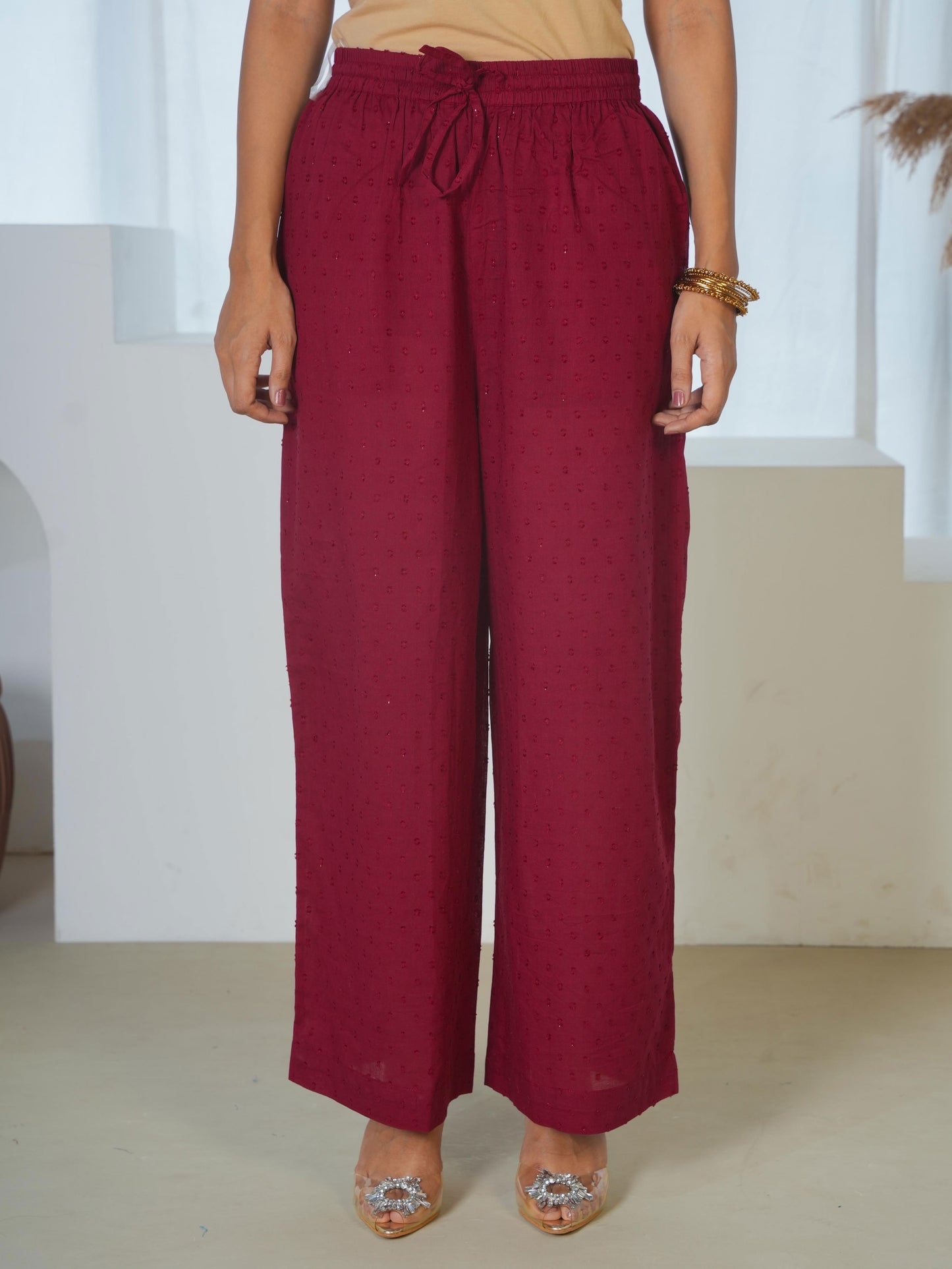 Embroidered Cotton Dobby Solid Straight Maroon Kurta