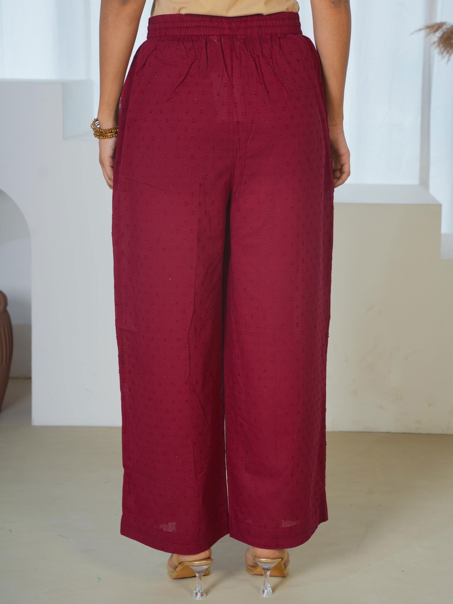 Embroidered Cotton Dobby Solid Straight Maroon Kurta