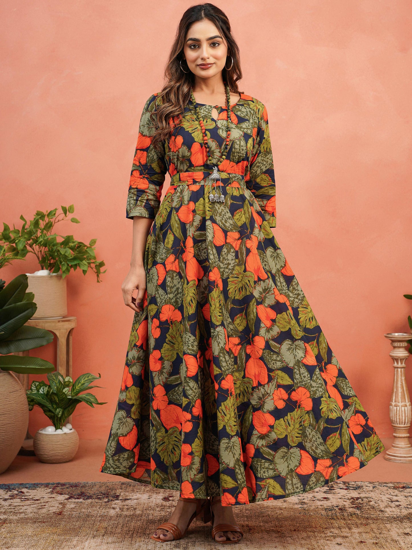 Soft Cotton Floral Anarkali Multicolor Dress