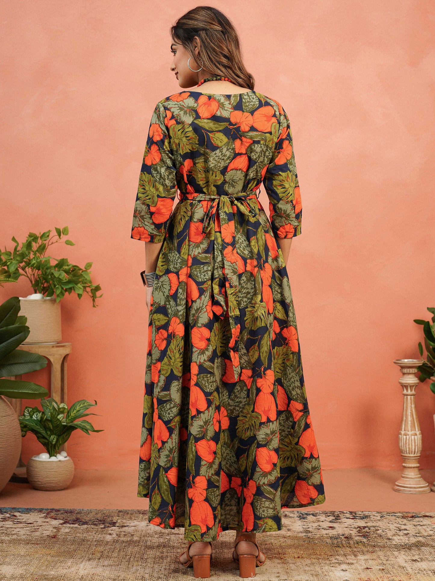 Soft Cotton Floral Anarkali Multicolor Dress