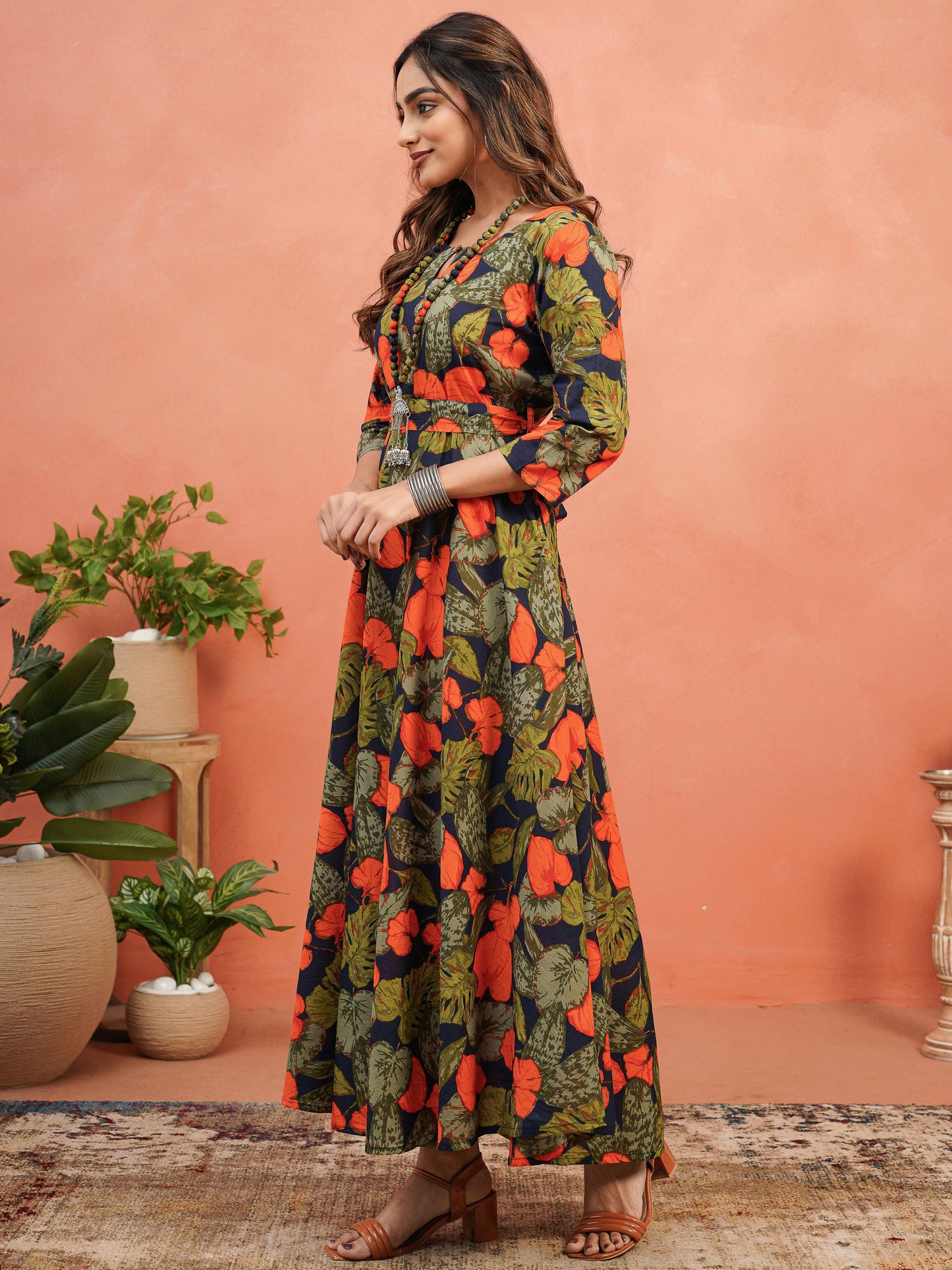 Soft Cotton Floral Anarkali Multicolor Dress