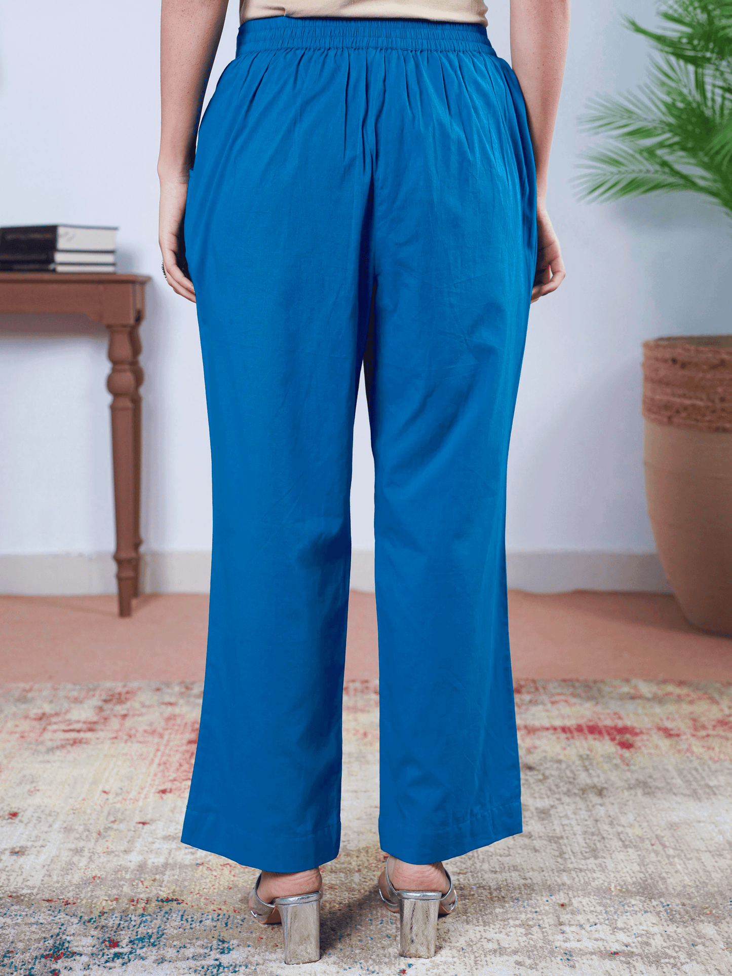 Embroidered Soft Cotton Solid Kaftan Blue Kurta