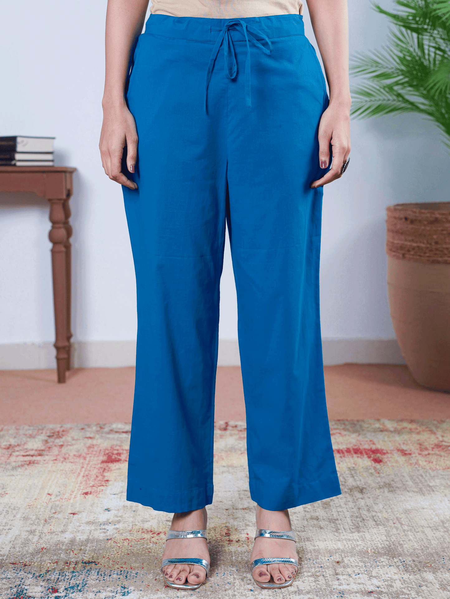 Embroidered Soft Cotton Solid Kaftan Blue Kurta