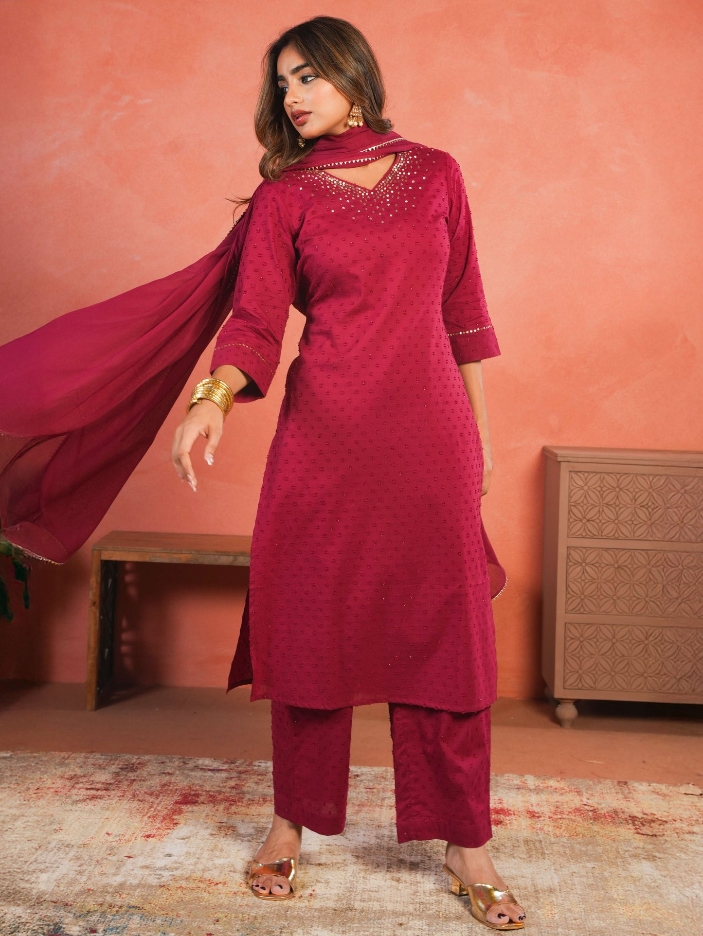 Cotton Voile Solid Maroon Dupatta