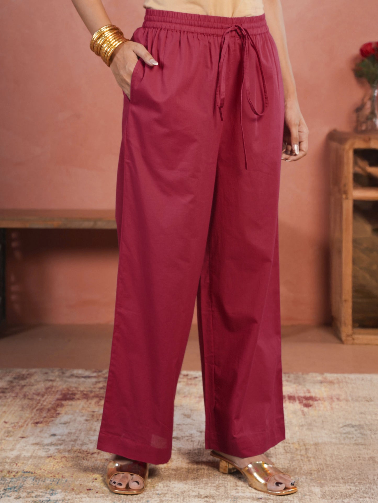Embroidered Soft Cotton Solid Straight Pink Kurta
