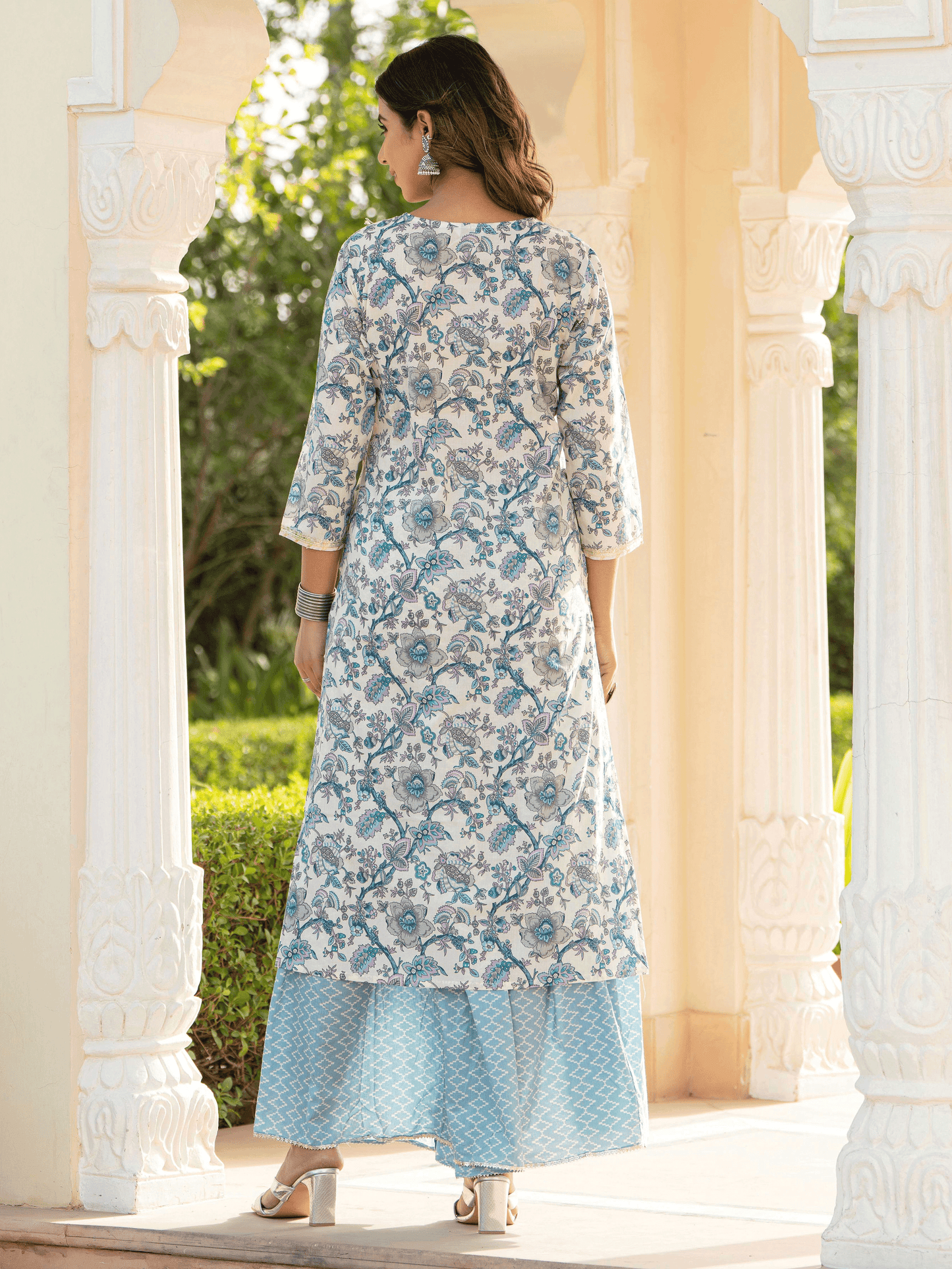 Soft Cotton Floral Straight Blue Kurta