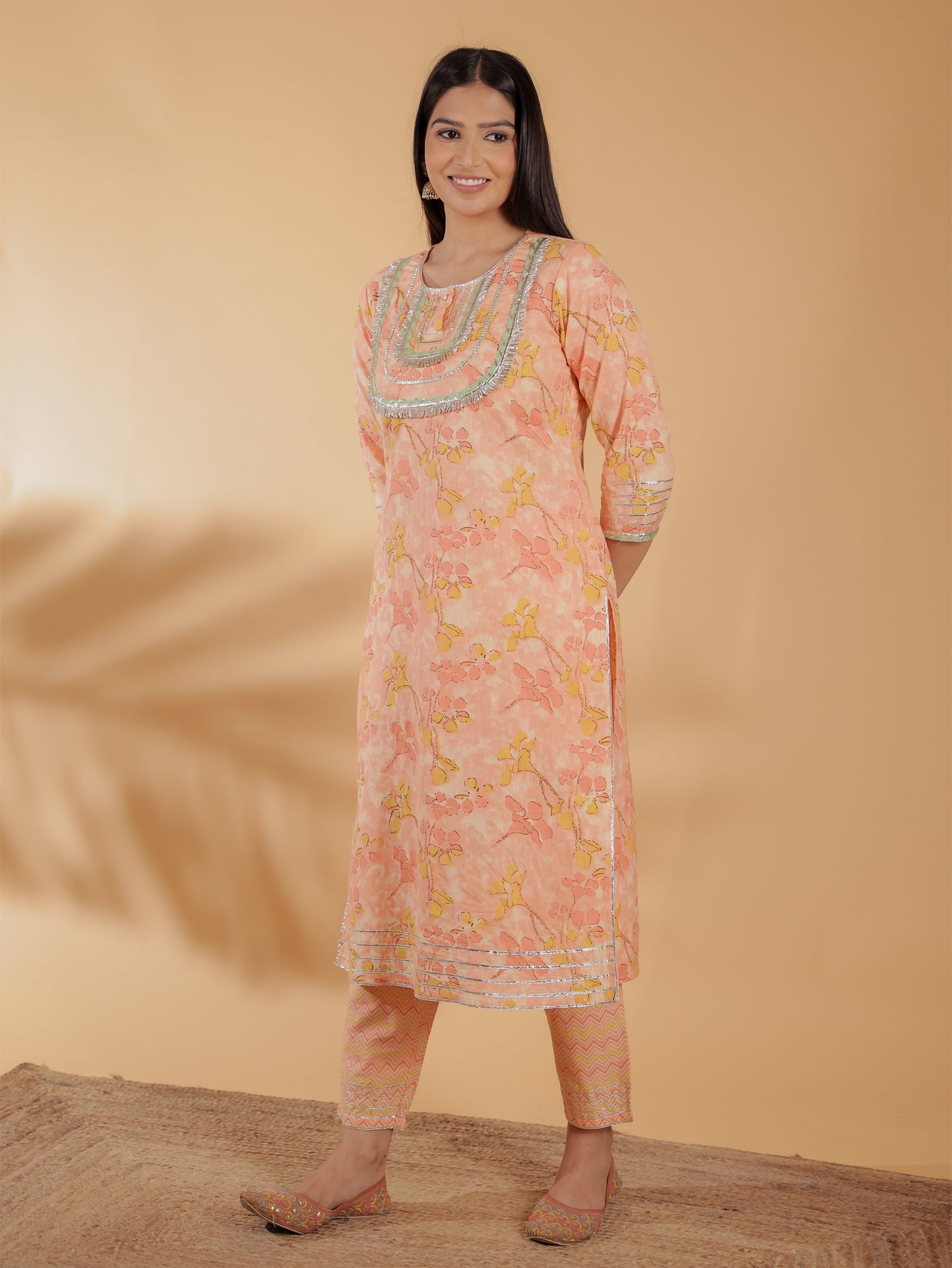 Linen Cotton Floral Kurta