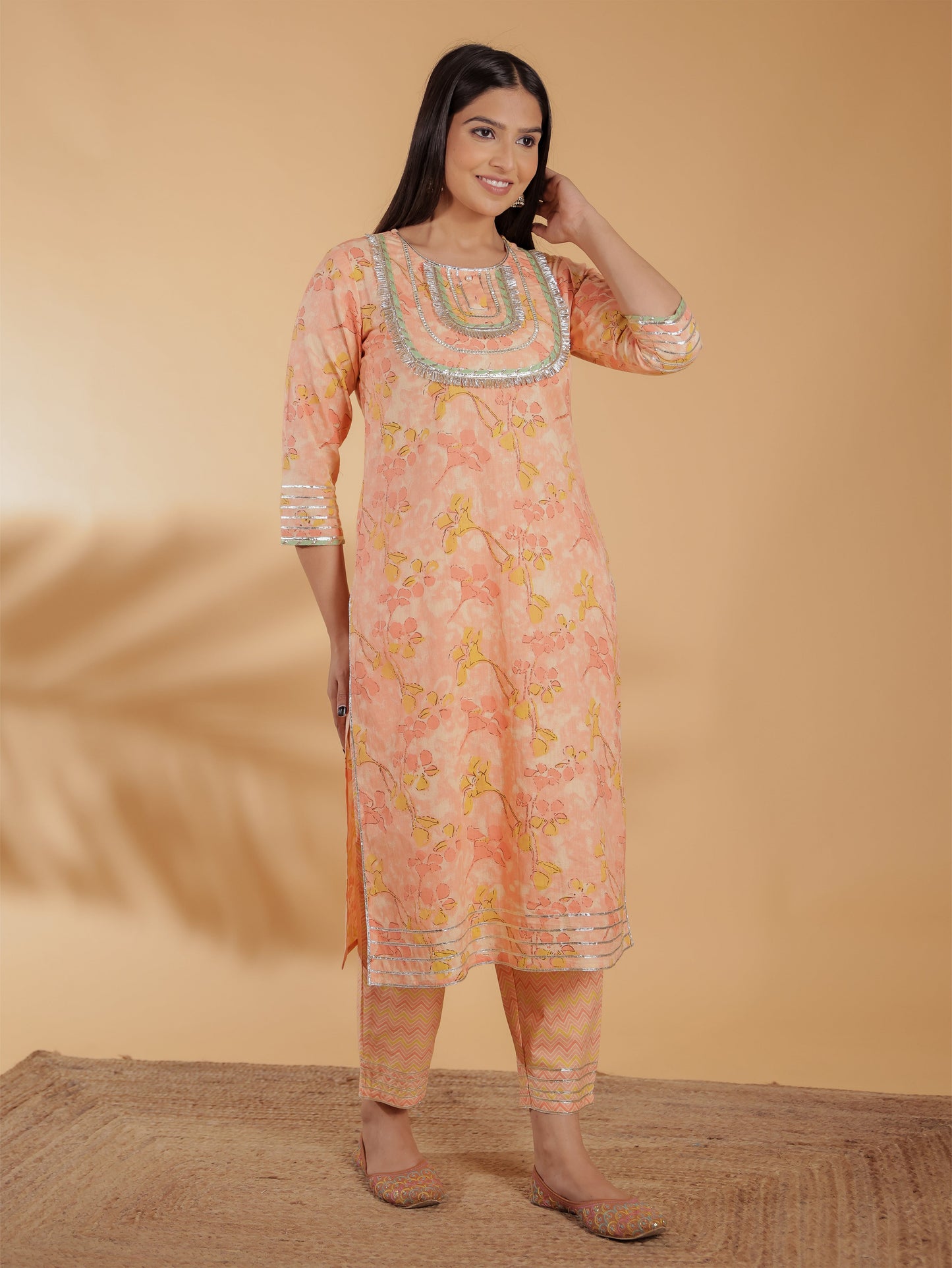 Linen Cotton Floral Kurta