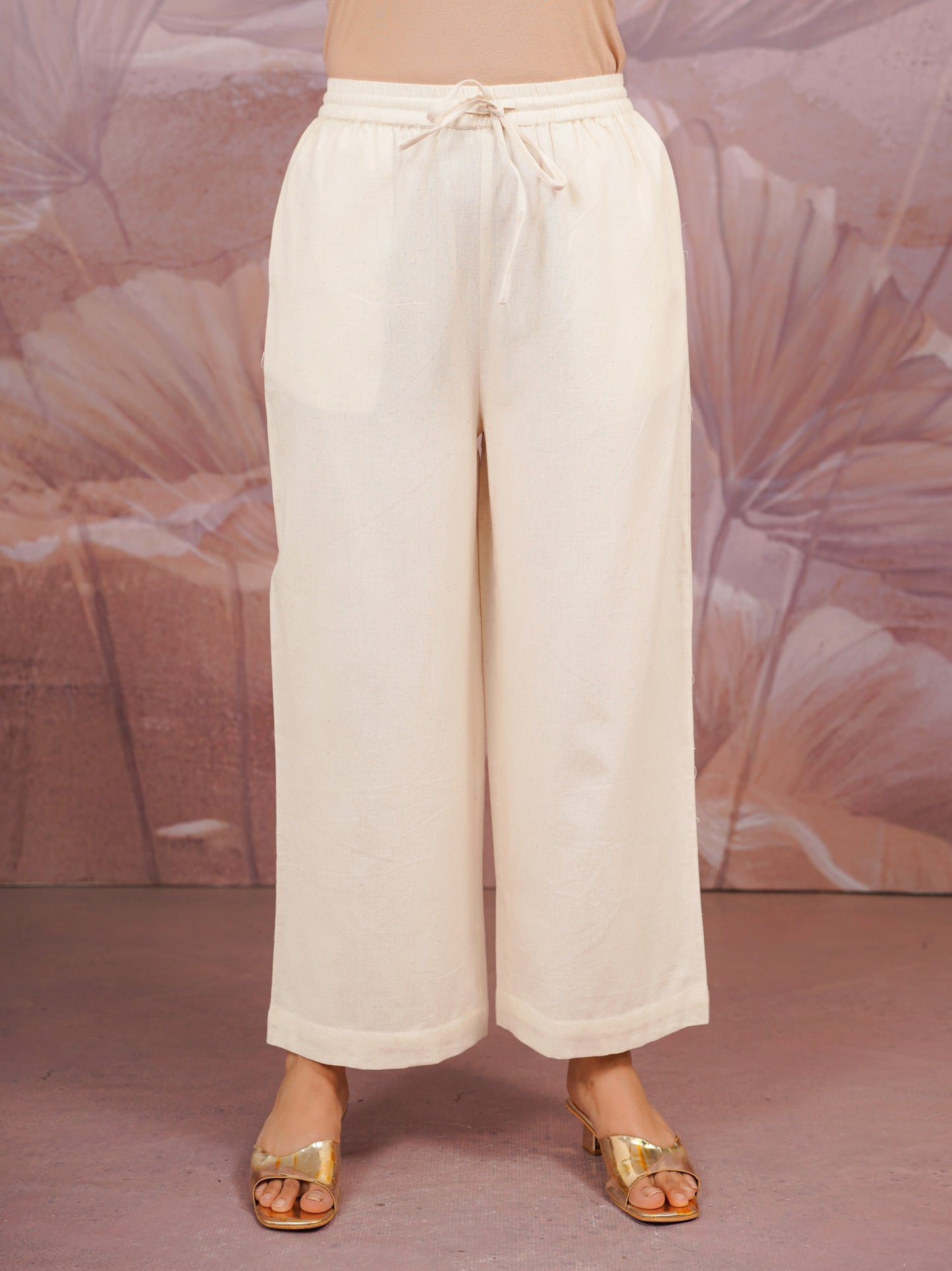 Linen Cotton Solid Off White Palazzo