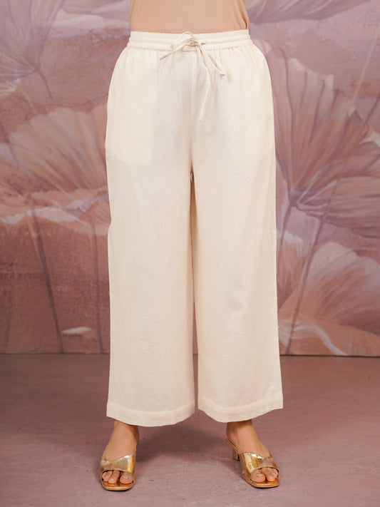 Linen Cotton Solid Off White Palazzo
