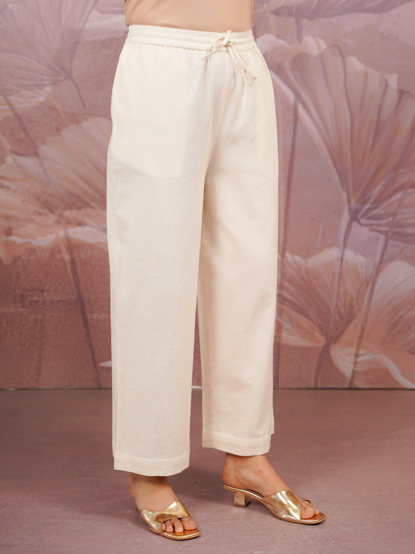 Linen Cotton Solid Off White Palazzo