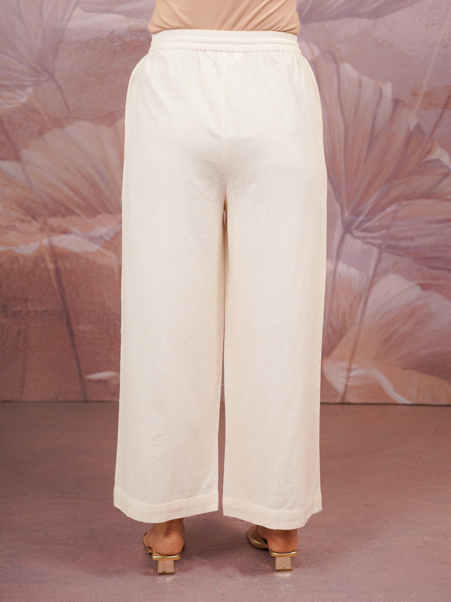 Linen Cotton Solid Off White Palazzo