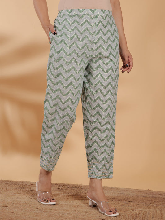 Soft Cotton Cheveron Blue Tapered Trousers