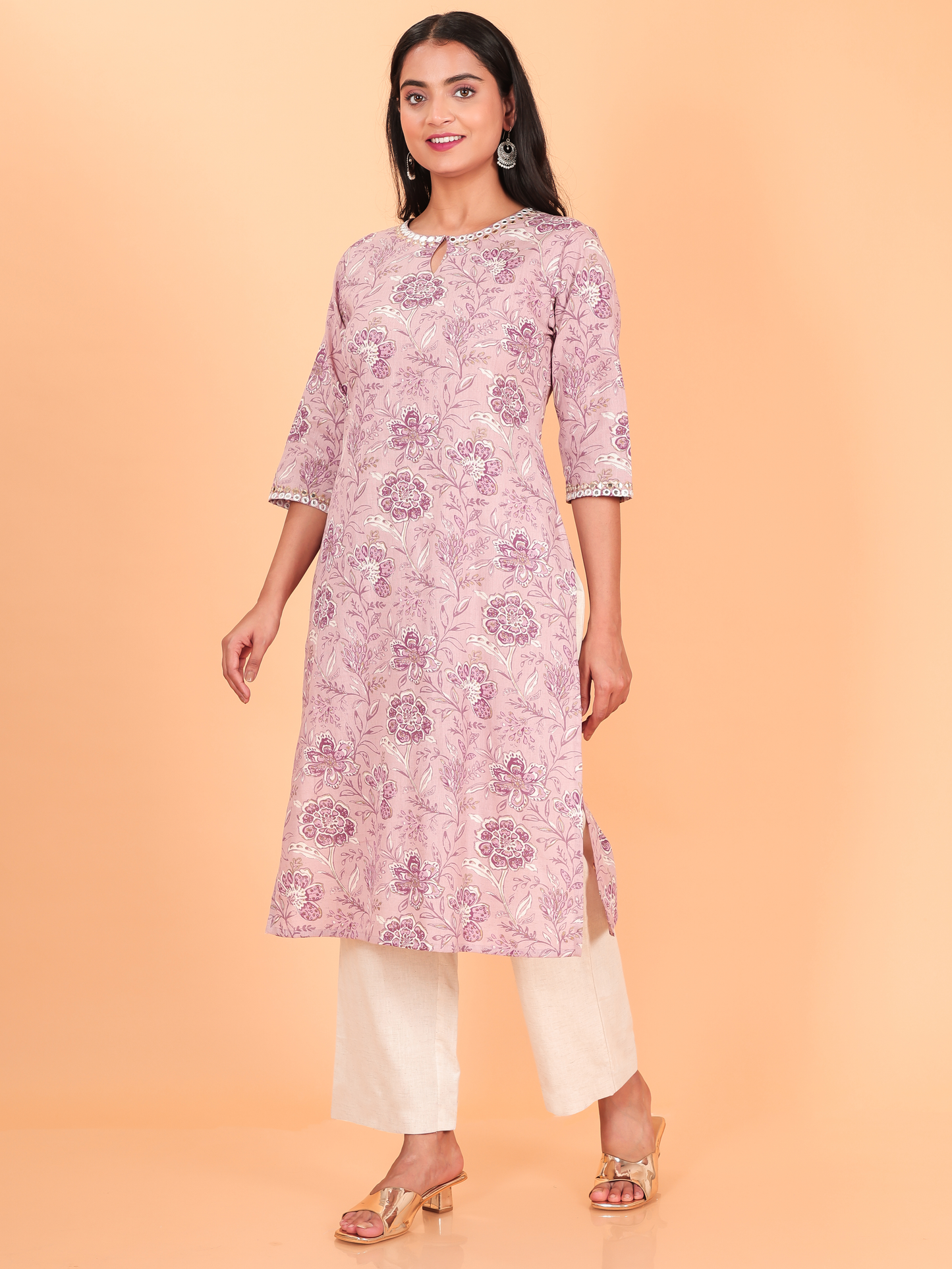 Linen Cotton Floral Kurta