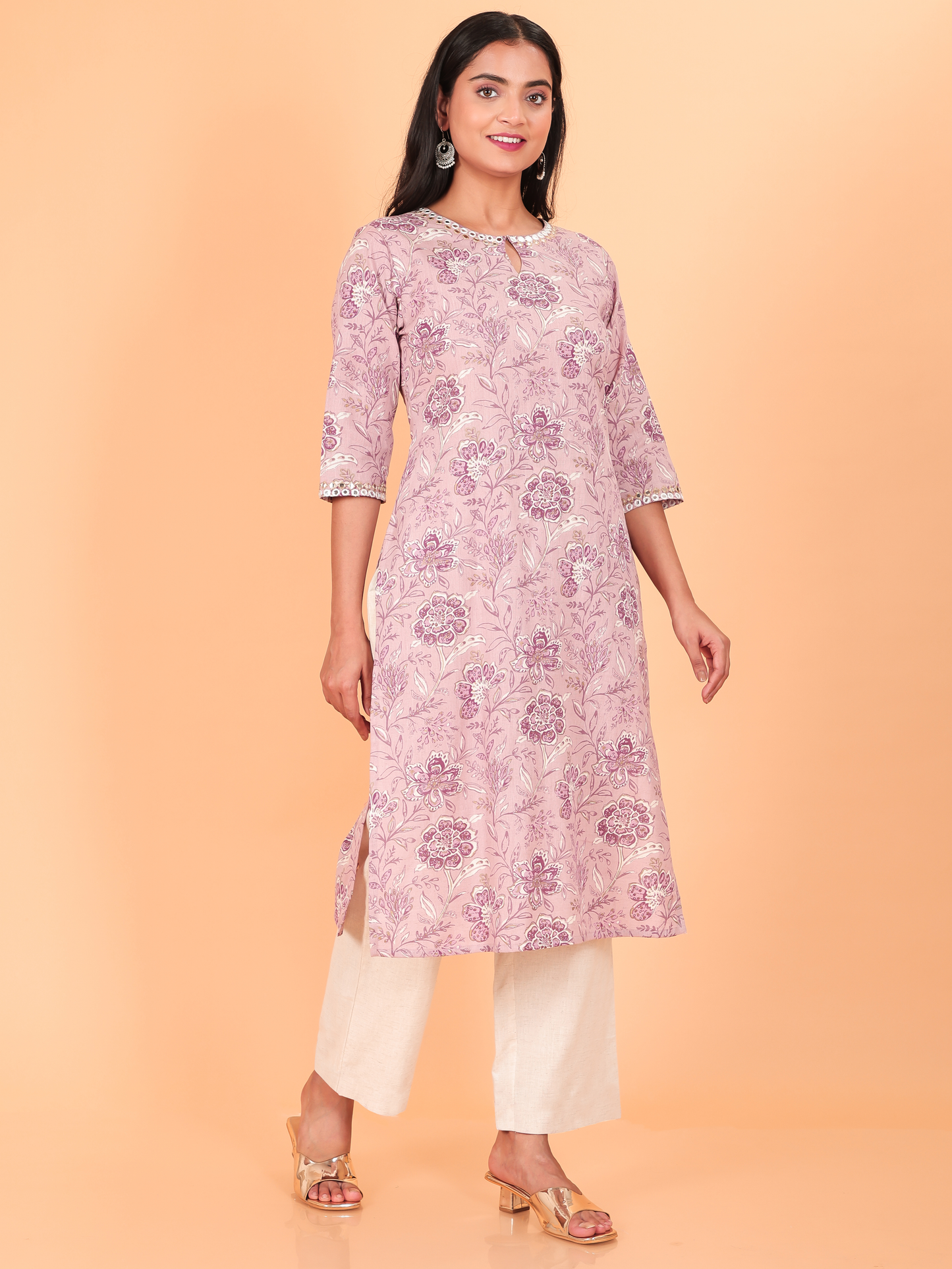 Linen Cotton Floral Kurta