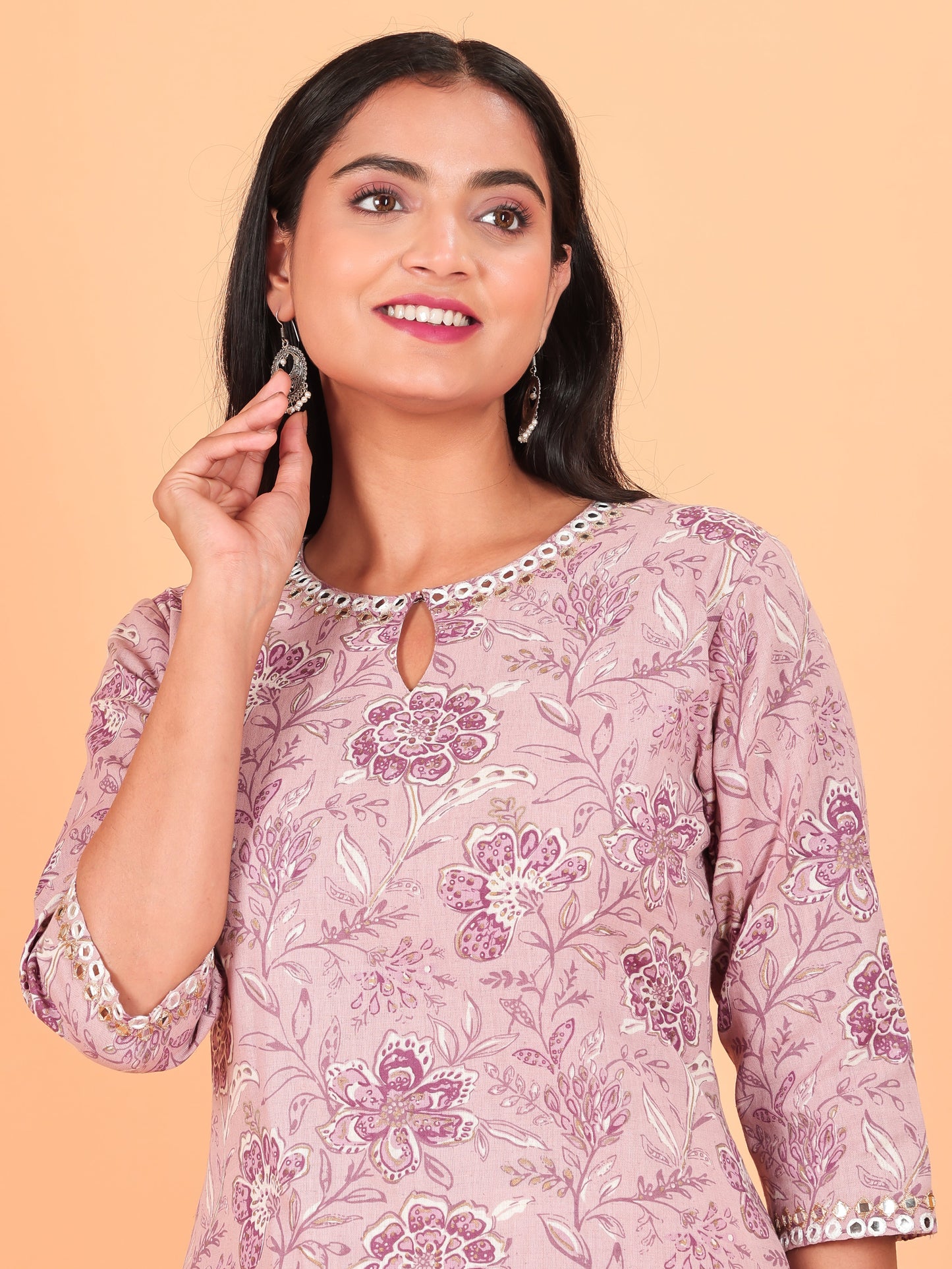 Linen Cotton Floral Kurta