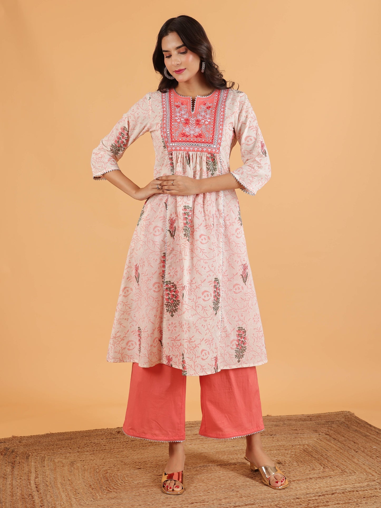Soft Cotton Floral Panelled White Kurta