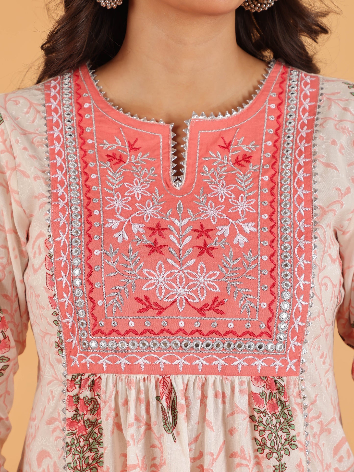 Soft Cotton Floral Panelled White Kurta