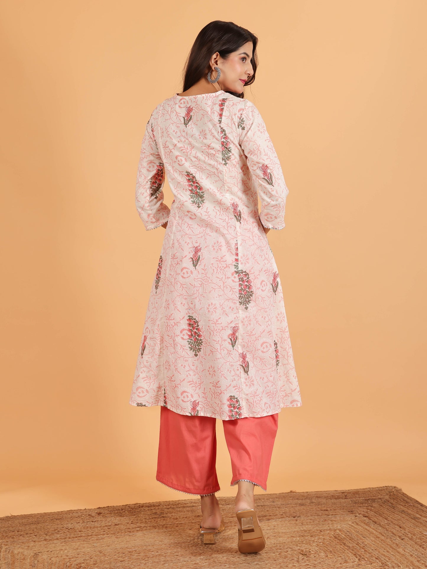 Soft Cotton Floral Panelled White Kurta