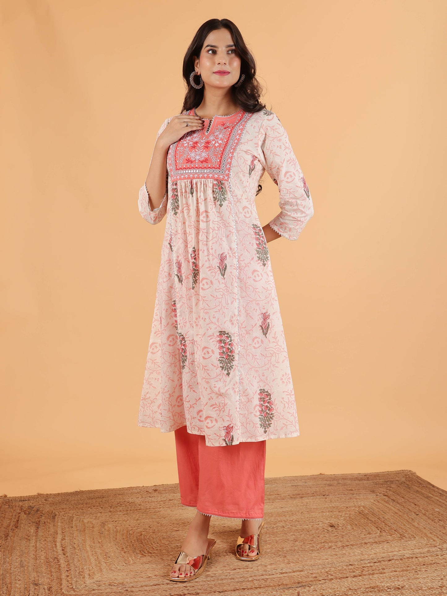 Soft Cotton Floral Panelled White Kurta