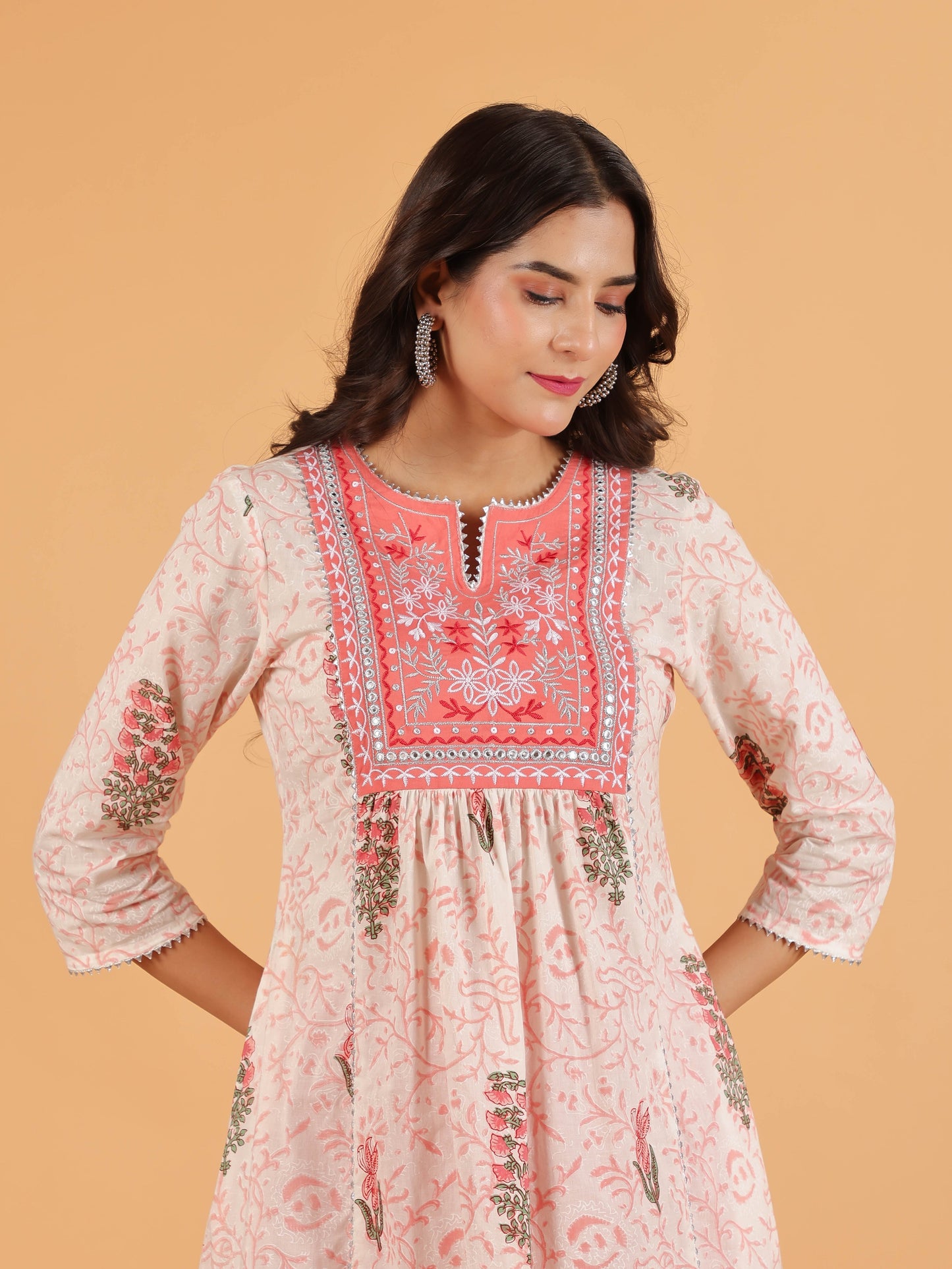 Soft Cotton Floral Panelled White Kurta