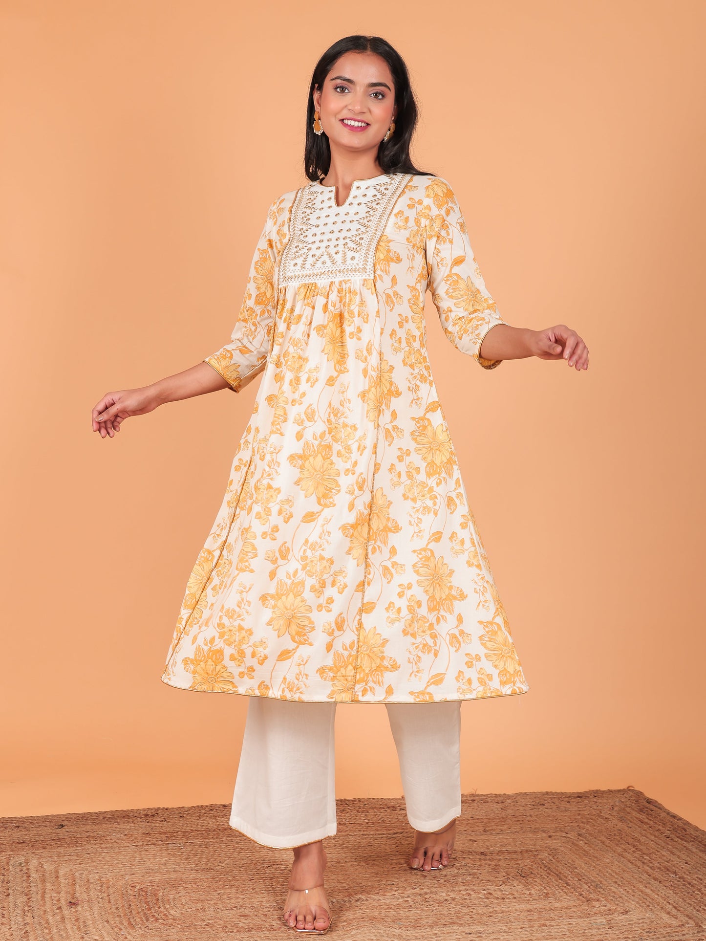 Soft Cotton Gold foil Kurta