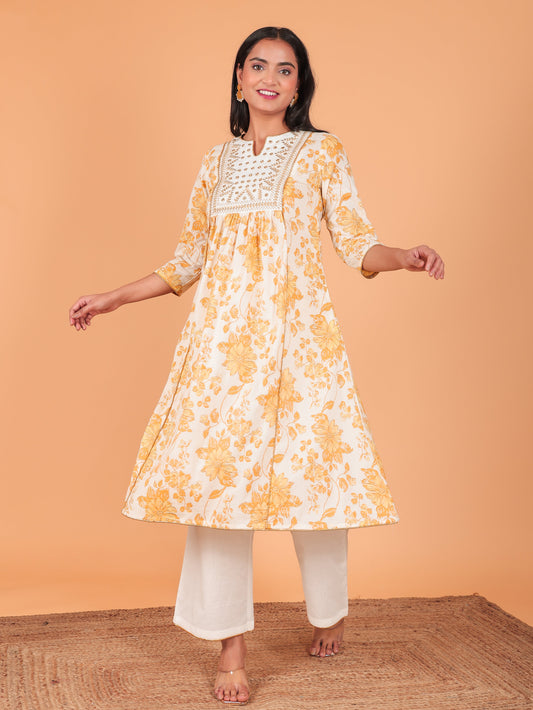 Soft Cotton Gold foil Kurta