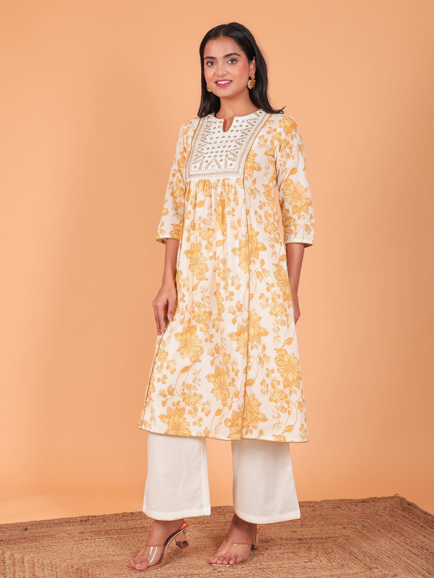 Soft Cotton Gold foil Kurta