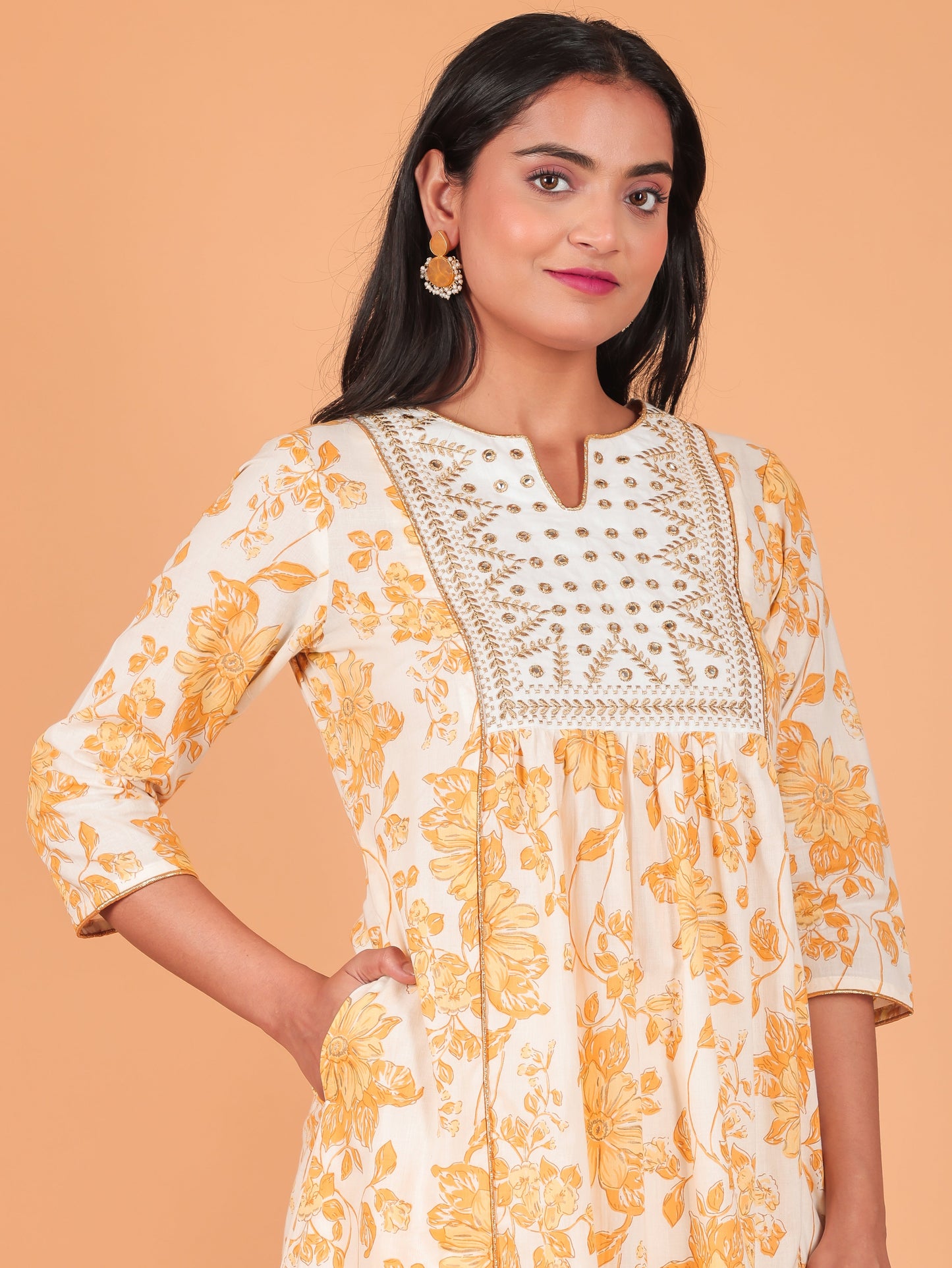 Soft Cotton Gold foil Kurta