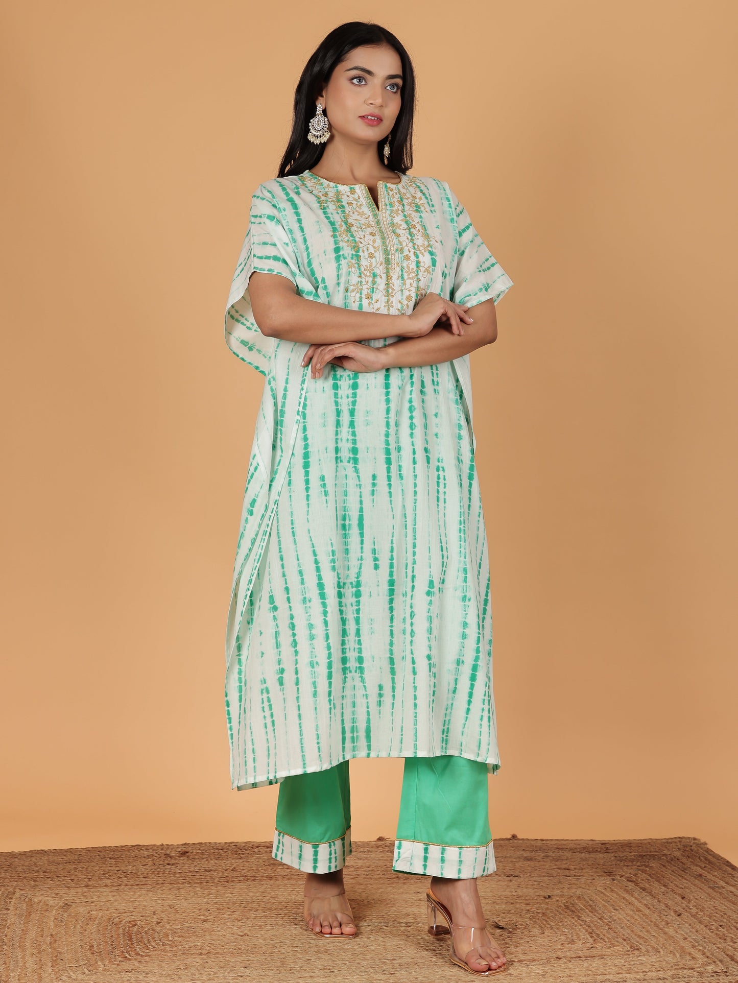 Soft Cotton Tie-Dye Kaftan White Kurta