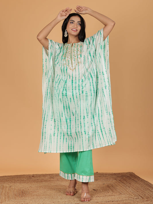 Soft Cotton Tie-Dye Kaftan White Kurta