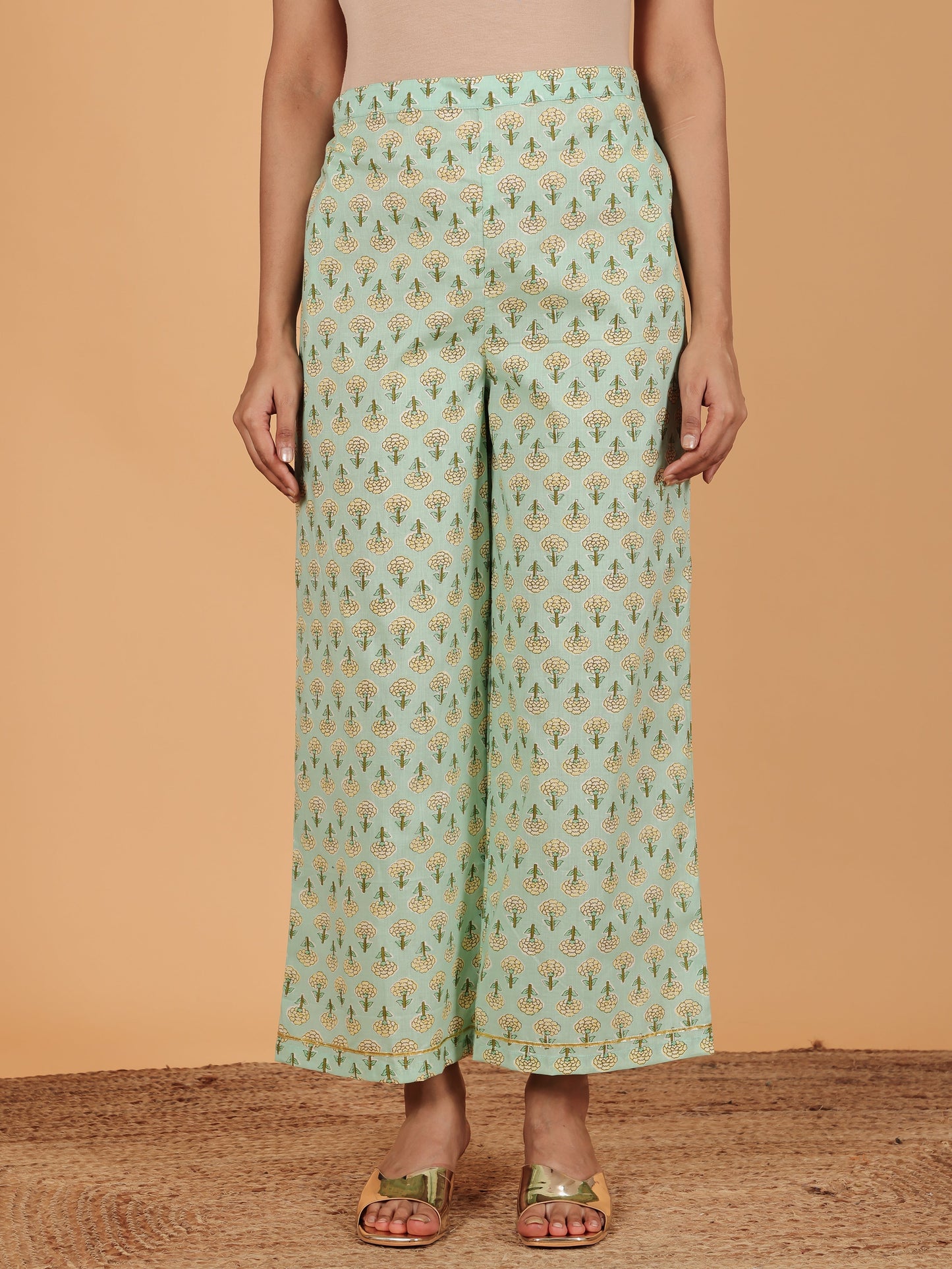Soft Cotton Floral Straight Green Kurta