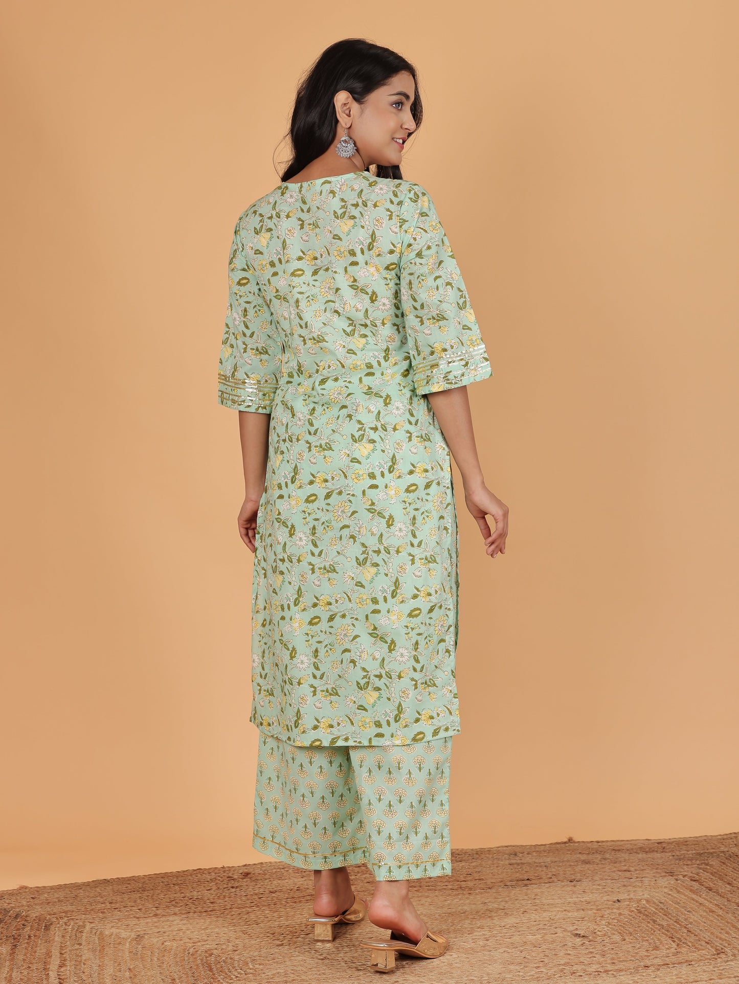 Soft Cotton Floral Straight Green Kurta