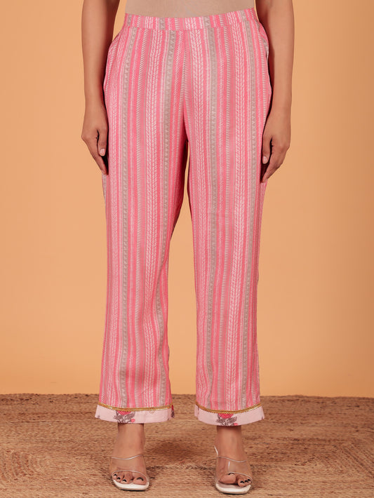 Muslin Striped Pink Straight Trousers