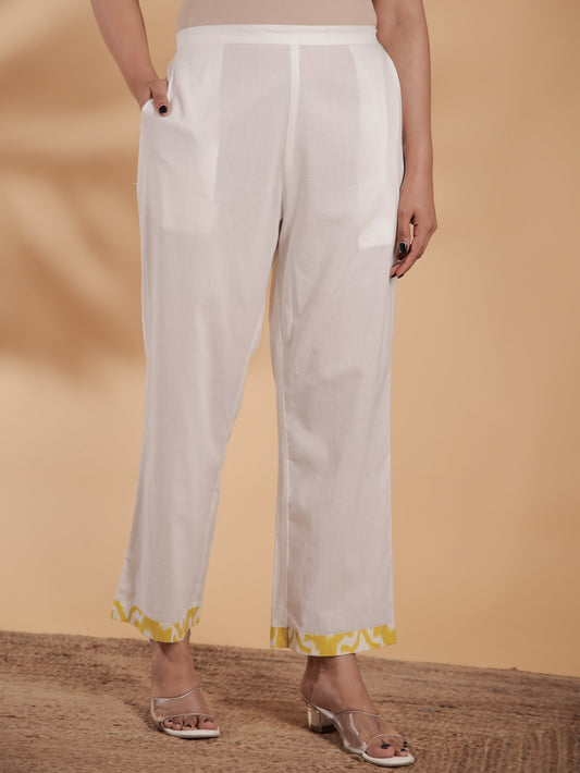 Soft Cotton Solid White Straight Trousers