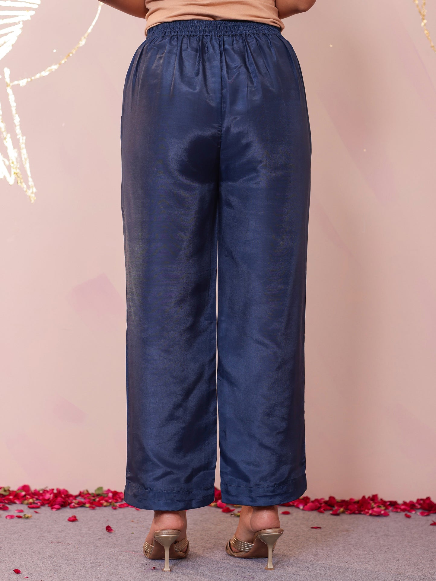 Blended Silk Solid Grey Straight Trousers