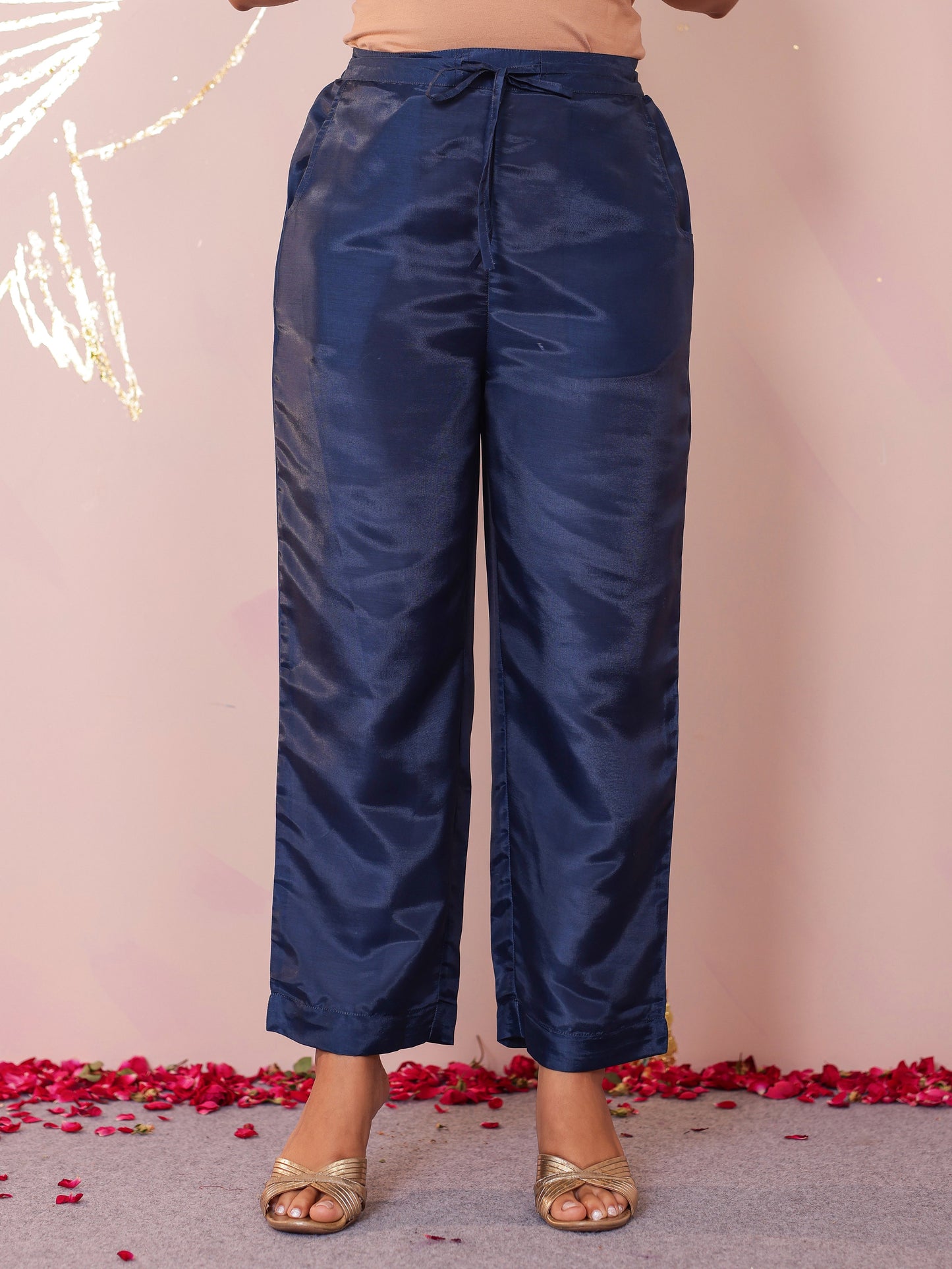 Embroidered Blended Silk Solid Straight Grey Kurta