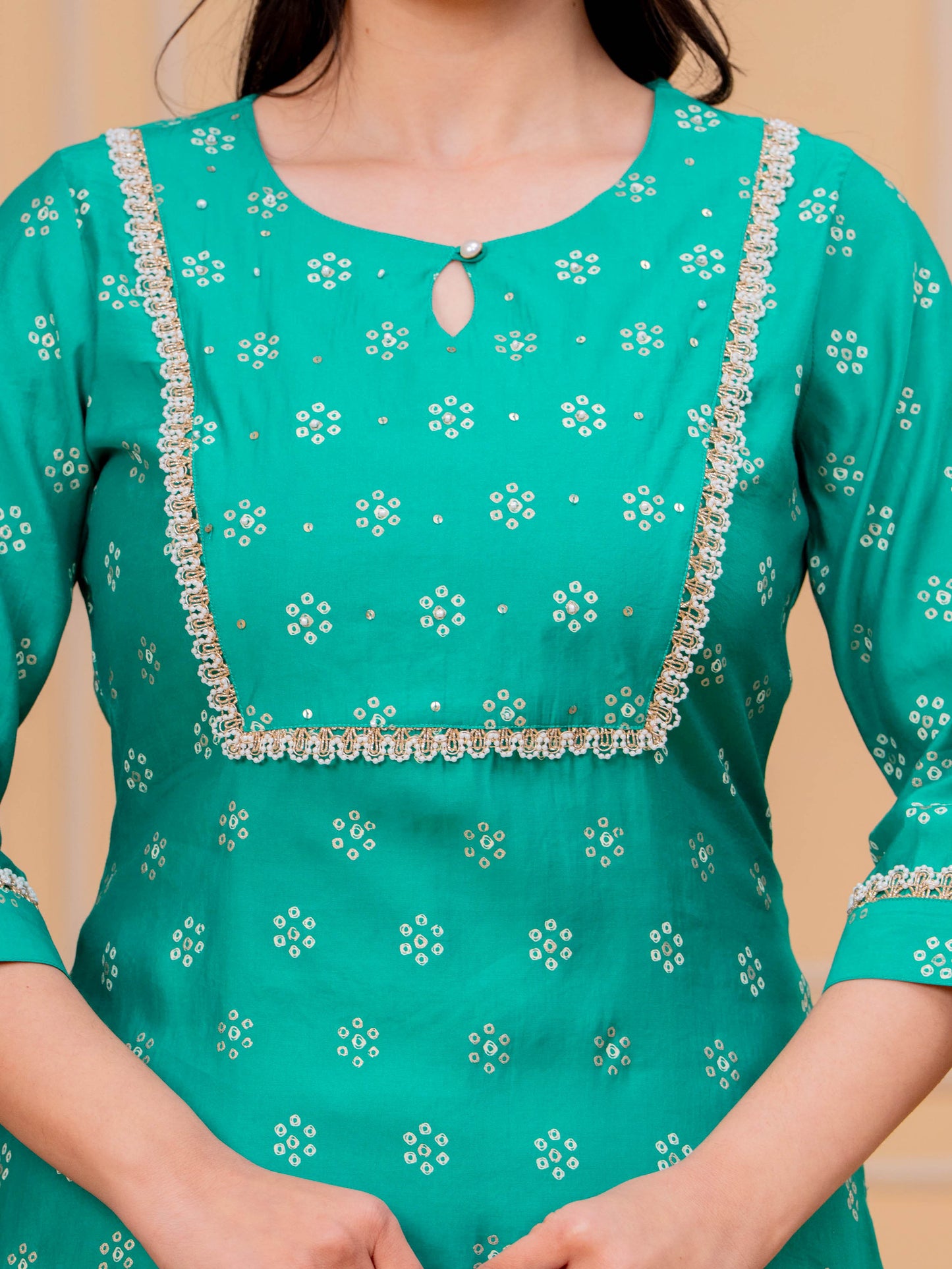 Embroidered Blended Silk Butti Straight Green Kurta