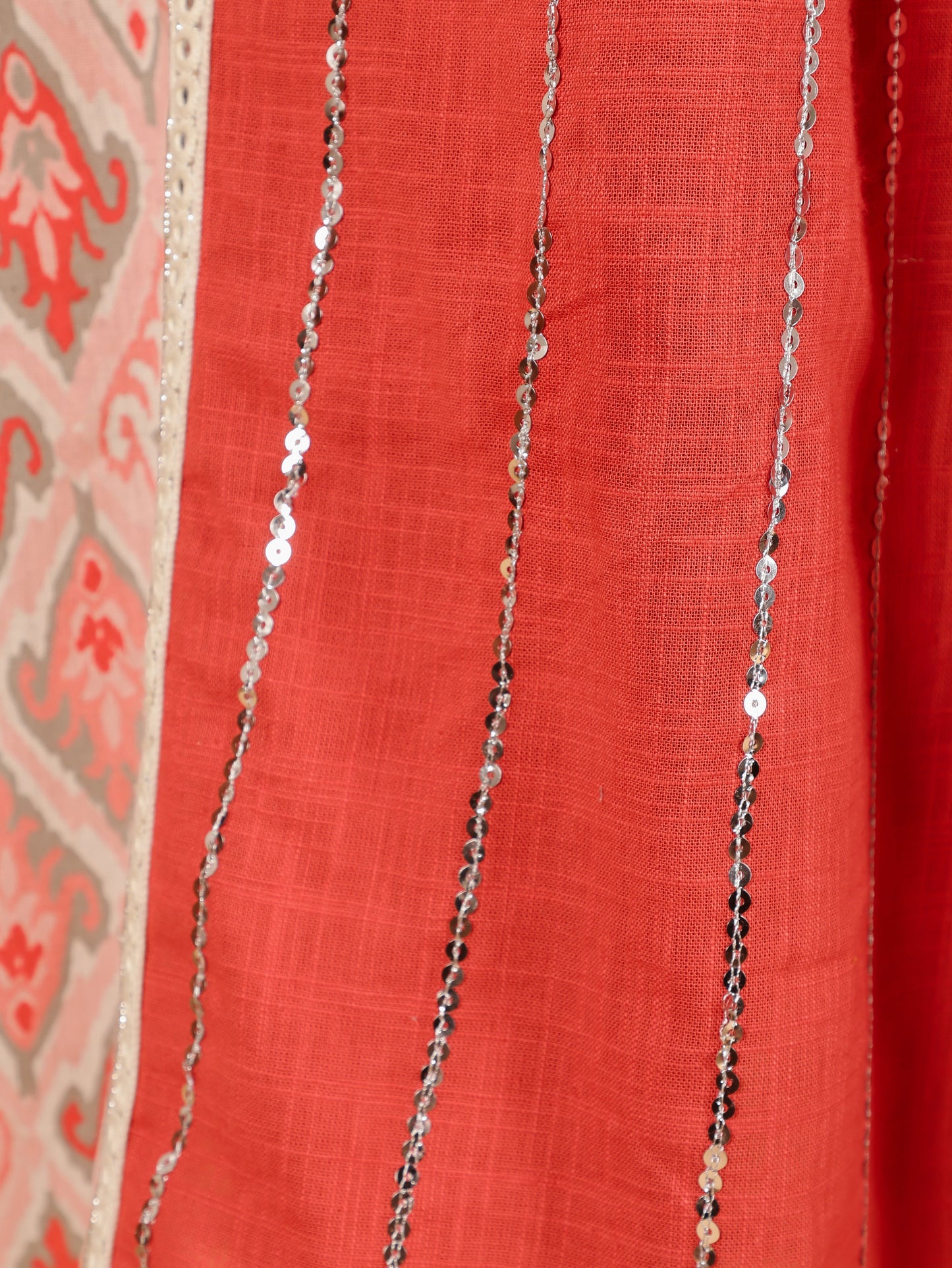 Linen Cotton Ikat Panelled Pink Kurta