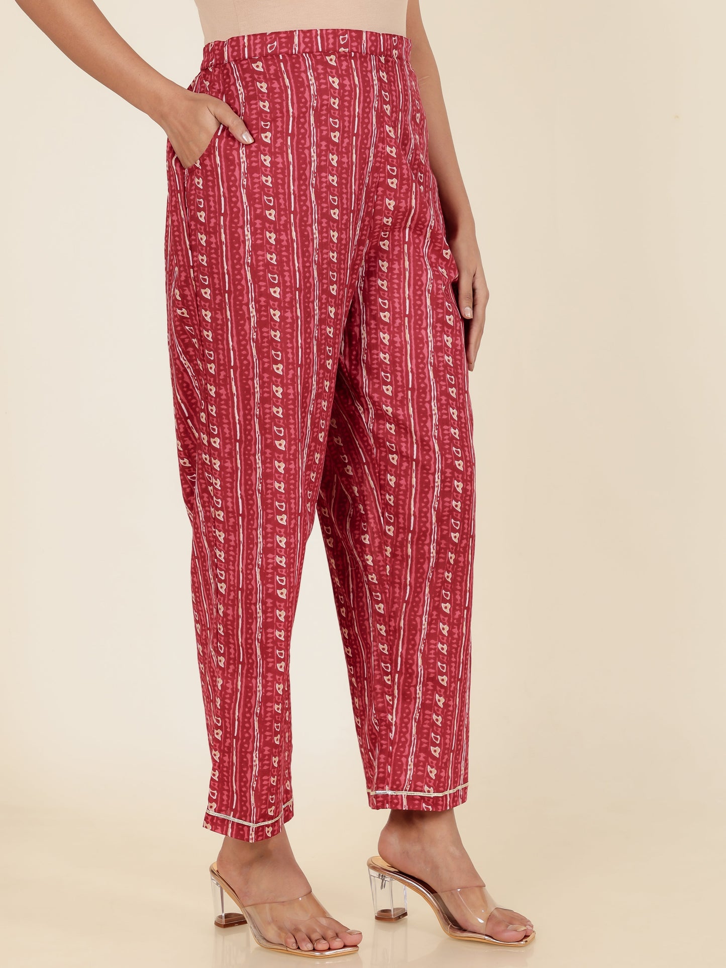 Soft Cotton Ikat Straight Maroon Kurta