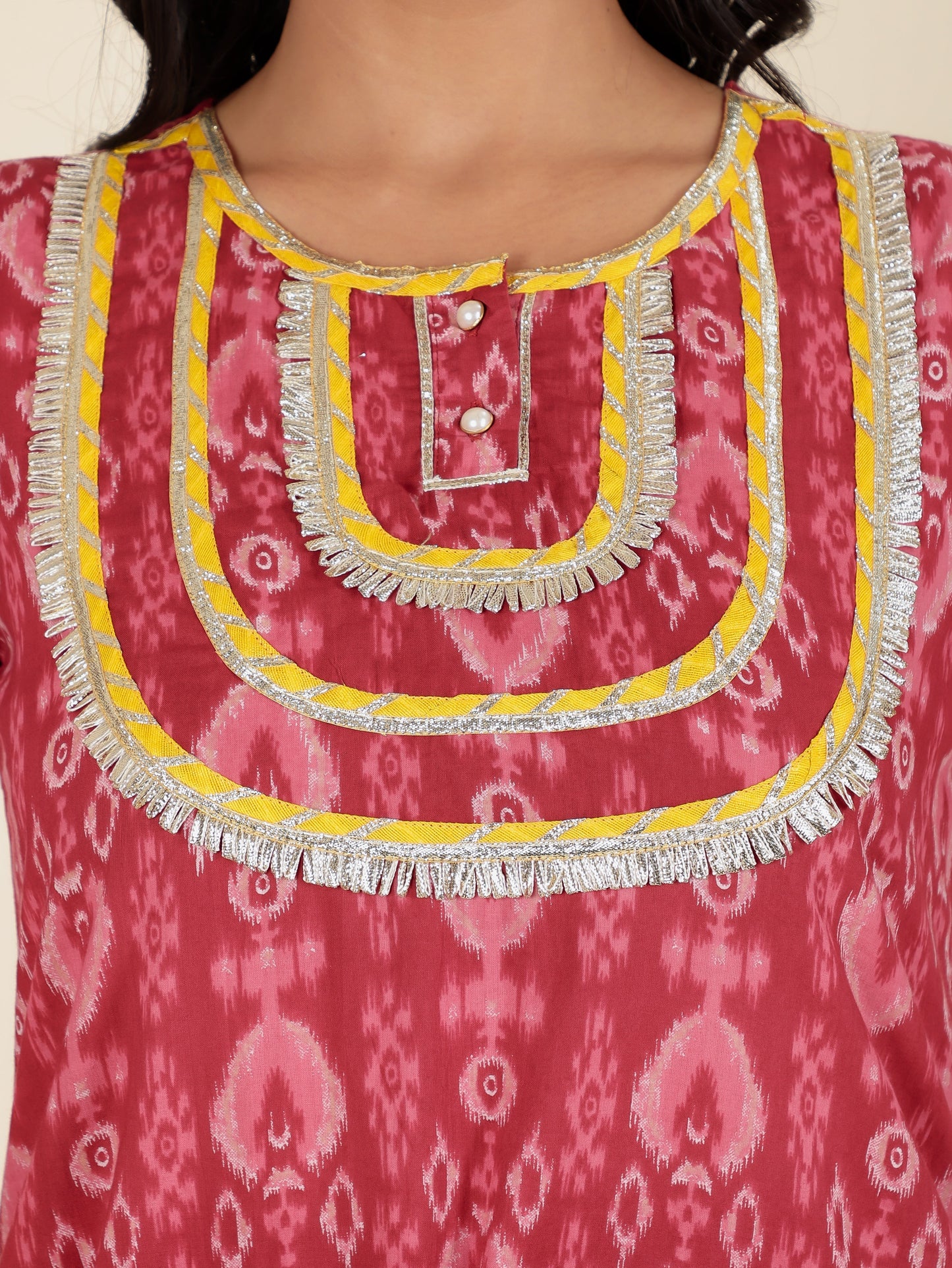 Soft Cotton Ikat Straight Maroon Kurta